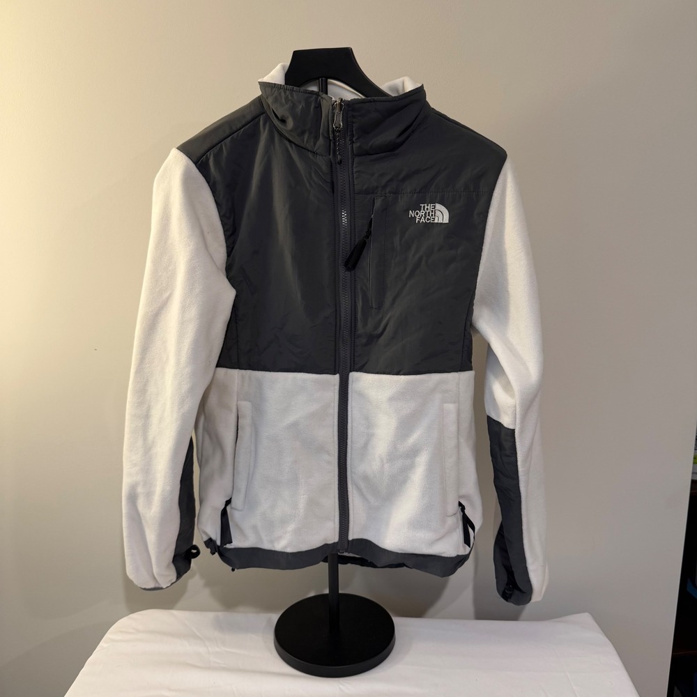 The North Face Denali Fleece Jacket Women Grey White Full Zip Mixed Media Coat